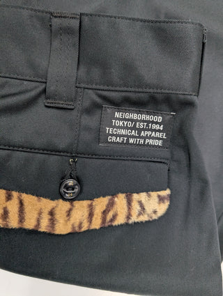 Black Chino With Animal Print Furry Trimming Details