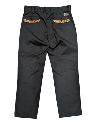 Black Chino With Animal Print Furry Trimming Details