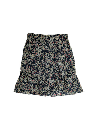 Dark Blue Overall Printed Linen Skirt With Ruffle Ends