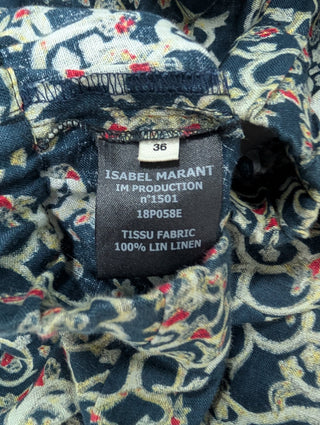 Dark Blue Overall Printed Linen Skirt With Ruffle Ends