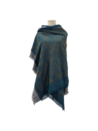 Blue Shawl with Overall Print
