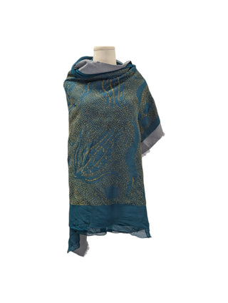Blue Shawl with Overall Print