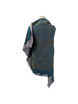 Blue Shawl with Overall Print