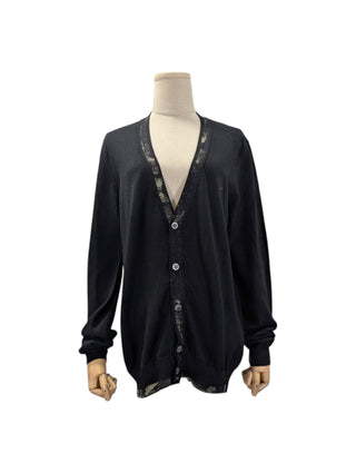 Black Cardigan With Patterned Collar