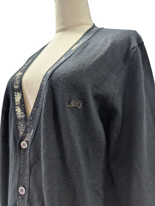 Black Cardigan With Patterned Collar