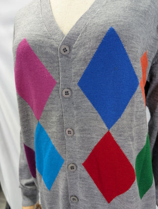 Grey Argyle Cardigan