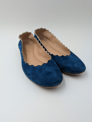 Navy Blue Suede Ballerinas