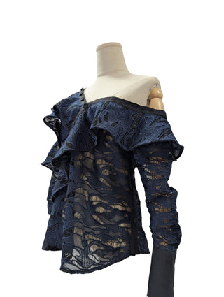 Navy Blue Cotton Lace Long Sleeve Top