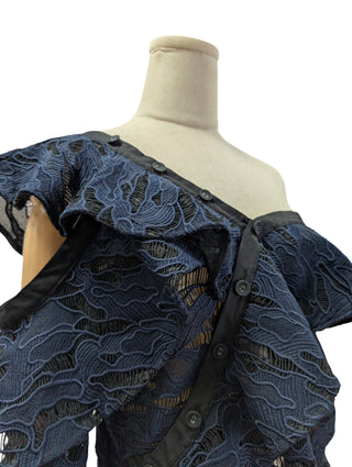 Navy Blue Cotton Lace Long Sleeve Top