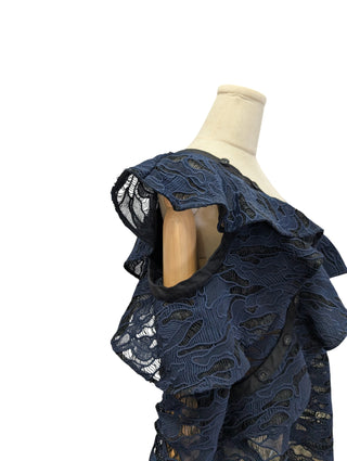 Navy Blue Cotton Lace Long Sleeve Top