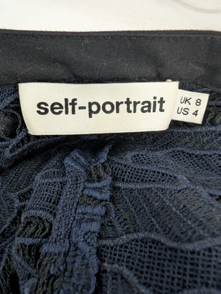 Navy Blue Cotton Lace Long Sleeve Top