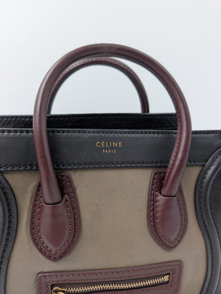 Celine Nano Luggage Shoulder Bag In Beige, Olive And Black