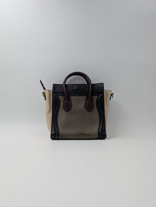 Celine Nano Luggage Shoulder Bag In Beige, Olive And Black