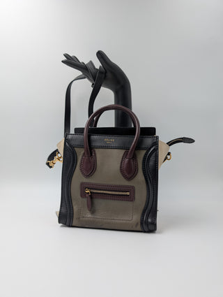 Celine Nano Luggage Shoulder Bag In Beige, Olive And Black