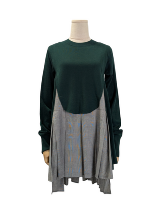 Enfold Green And Checkered Pleated Dress