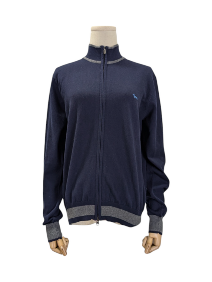 Harmont & Blaine Navy Blue Crew Neck Zip Up Sweater