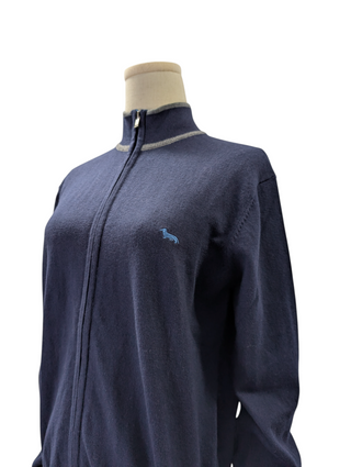Harmont & Blaine Navy Blue Crew Neck Zip Up Sweater