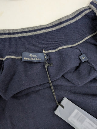 Harmont & Blaine Navy Blue Crew Neck Zip Up Sweater