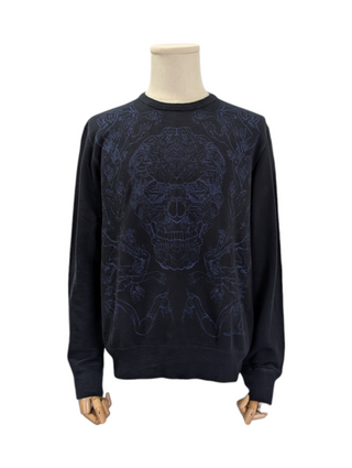 Black And Blue Knitting Signature Skull Print Sweatshirt