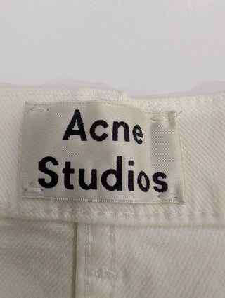 Gauche White Cotton Straight Leg Jeans With Black Stripes On The Side