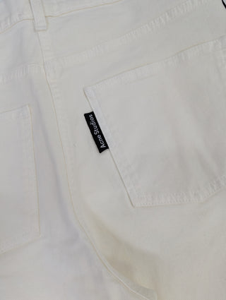 Gauche White Cotton Straight Leg Jeans With Black Stripes On The Side