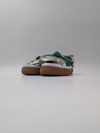 Toga Pulla Green And Silver Open-Toed Shoes With Iconic Detail