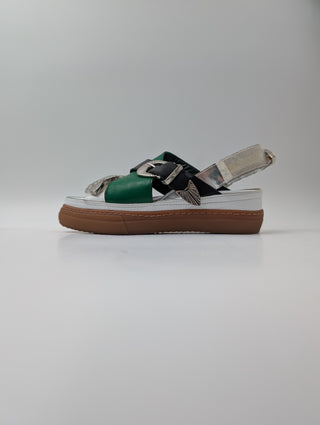 Toga Pulla Green And Silver Open-Toed Shoes With Iconic Detail