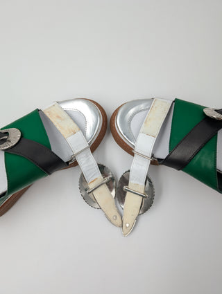 Toga Pulla Green And Silver Open-Toed Shoes With Iconic Detail