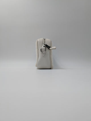 Miu Miu White Leather Logo Crossbody Bag Sequin Embellished Shearling