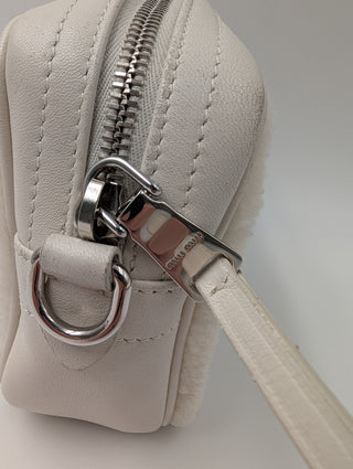 Miu Miu White Leather Logo Crossbody Bag Sequin Embellished Shearling