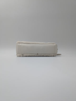 Miu Miu White Leather Logo Crossbody Bag Sequin Embellished Shearling