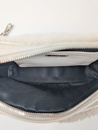 Miu Miu White Leather Logo Crossbody Bag Sequin Embellished Shearling