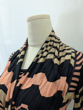 Black And Gold Long Sleeve Top With Neck Scarf