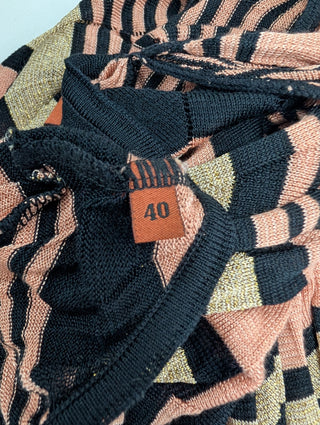 Black And Gold Long Sleeve Top With Neck Scarf