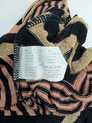 Black And Gold Long Sleeve Top With Neck Scarf