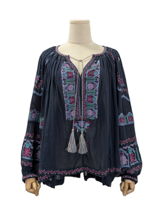 Navy Blue 'Cibarya' Cotton Blouse