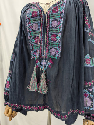 Navy Blue 'Cibarya' Cotton Blouse