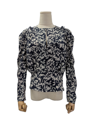 Navy Silk Sakura Print Blouse