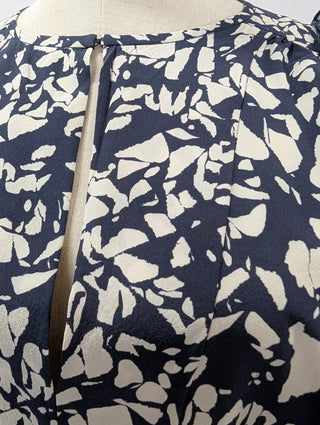 Navy Silk Sakura Print Blouse