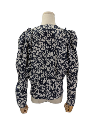 Navy Silk Sakura Print Blouse