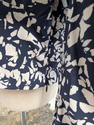 Navy Silk Sakura Print Blouse