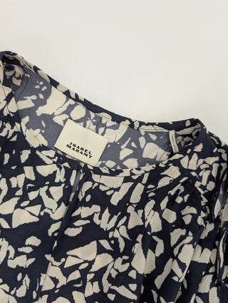 Navy Silk Sakura Print Blouse