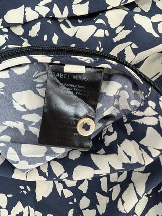 Navy Silk Sakura Print Blouse