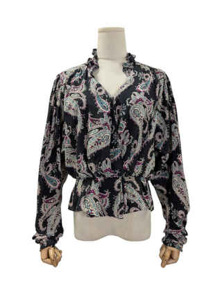 Black Silk Paisley Print Blouse