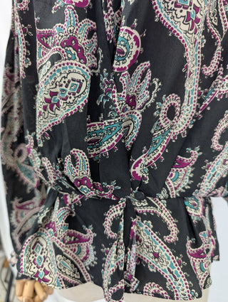 Black Silk Paisley Print Blouse