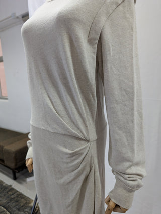 Beige Long Sleeved Cotton Sweat Dress