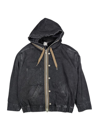 Black Zip Up Denim Hooded Jacket