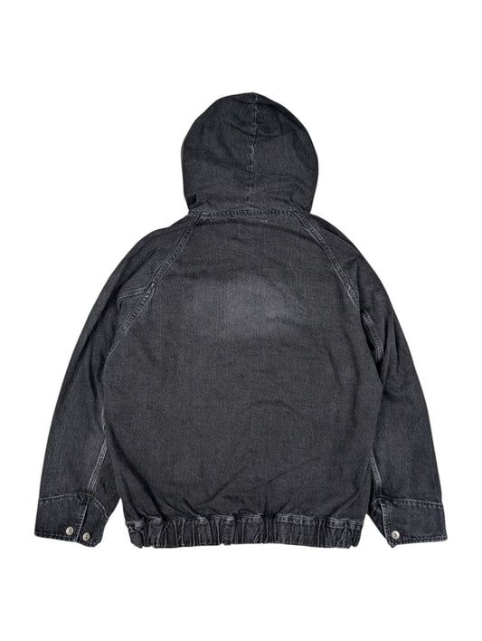 Black Zip Up Denim Hooded Jacket