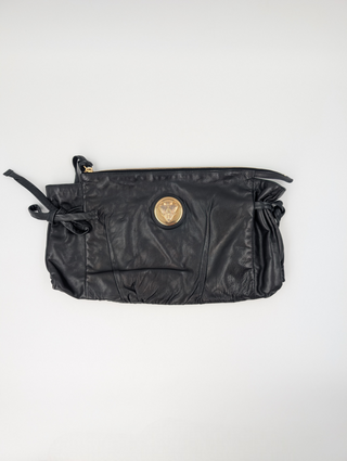 Black Leather Zip Clutch
