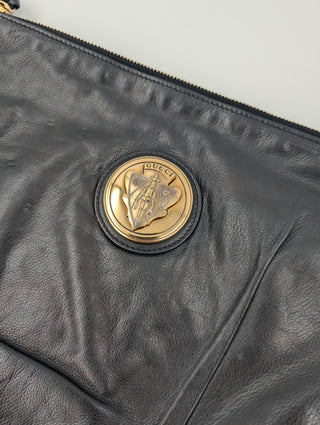 Black Leather Zip Clutch